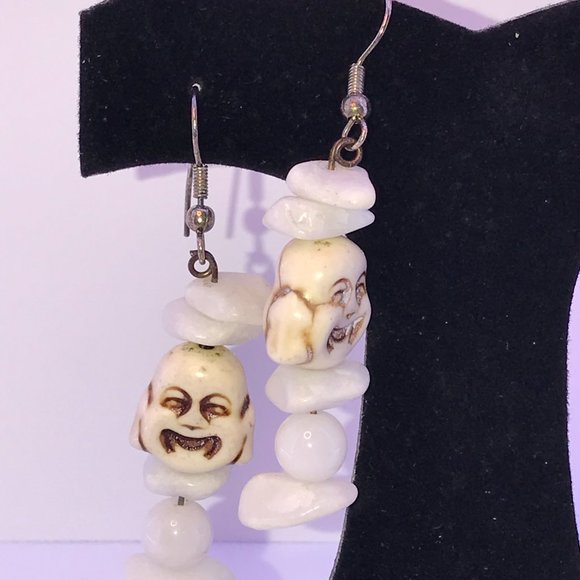 Laughing Buddha and Snowy Quartz Earrings - Picture 6 of 6